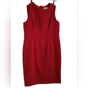 Kasper Red Sheath Midi Dress Crew Neck Sleeveless